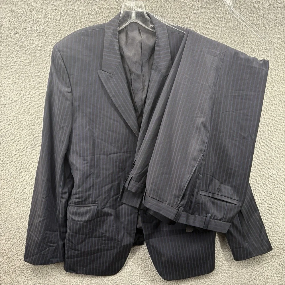 VERSACE Suit Navy Blue Pinstripe Wool Notch Lapel Italian Size 52 *